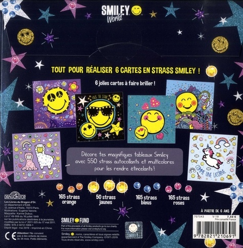 Cartes en strass Smiley. 550 strass et 6 tableaux