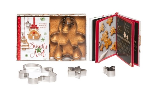 Biscuits de Noël. Coffret avec 3 emporte-pièce et 1 livret avec 20 recettes