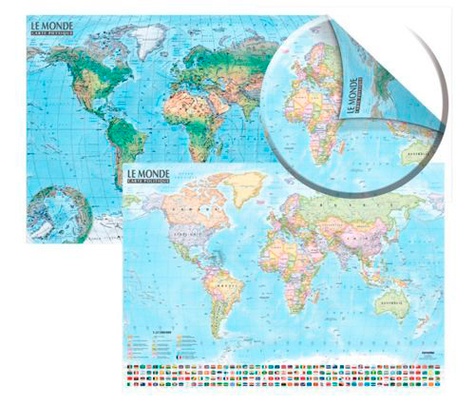Carte du monde : politique et physique. Sans barres
