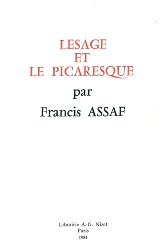 Lesage Et Le Picaresque