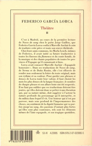 Théâtre. Tome 2, Noces de sang ; Yerma ; Doña Rosita