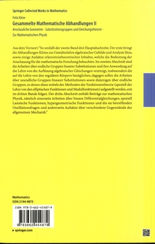 Gesammelte Mathematische Abhandlungen. Volume 2, Anschauliche Geometrie - Substitutionsgruppen und Gleichungstheorie - Zur Mathematischen Physik