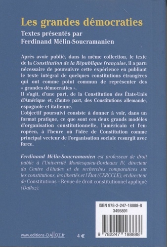 Les grandes démocraties. Textes intégraux des Constitutions américaine, allemande, espagnole et italienne, à jour au 15 septembre 2010