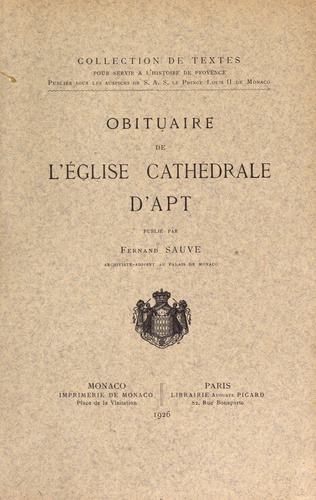 Fernand Sauve - Obituaire de l'église cathédrale d'Apt.