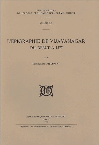 Filliozat Vasundhara - L'épigraphie de Vijayanagar - du début à 1377.