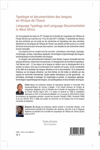 Typologie et documentation des langues en Afrique de l'Ouest. Les actes du 27e Congrès de la Société de Linguistique de l'Afrique de l'Ouest (SLAO)