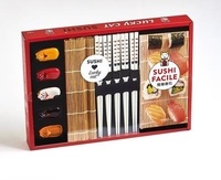  First - Sushi Lucky cat - Sushi facile. Coffret avec 5 paires de baguettes, 5 repose-baguettes, 1 natte et 1 livre de recettes.