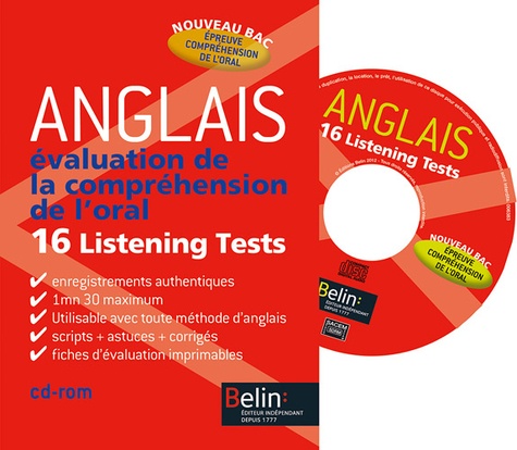  Belin - Anglais Evalutation de la compréhension de l'oral - 16 Listening Tests. 1 Cédérom
