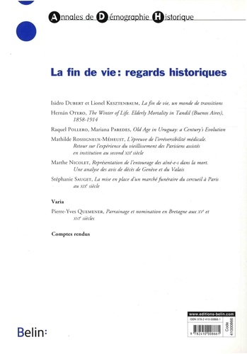 Annales de Démographie Historique N° 1/2017 La fin de vie : regards historiques