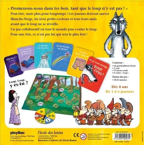 C'est qui le plus fort ?. Contient : un grand plateau de jeu, 1 roue, 37 jetons ronds, 6 cartes "Loup"