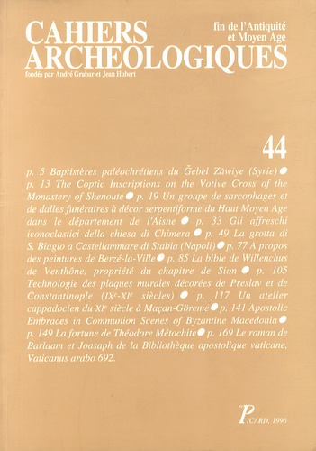 Jannic Durand - Cahiers archéologiques N° 44/1996 : .