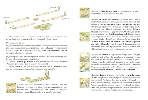 Calinours à l'école des Buissonnades. Avec 50 tuiles "Chemin", 1 grosse tuile "l'école des Buissonades", 4 pions "Calinours", 1 mètre