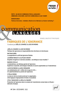Joëlle Le Marec et Lucie Raymond - Communication et Langages N° 214, 2022 : Fabriques de l'ignorance.
