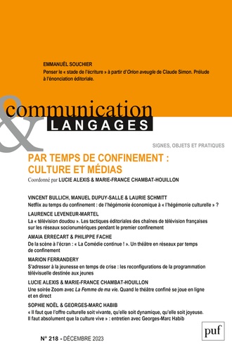 Communication et Langages N° 218, décembre 2023 Par temps de confinement : culture et médias