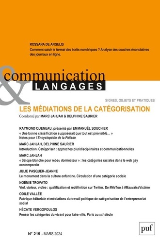 Emmanuël Souchier - Communication et Langages N° 219, mars 2024 : Les médiations de la catégorisation.