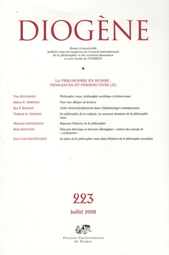Maurice Aymard et Luca Maria Scarantino - Diogène N° 223, Juillet-Sept : La philosophie en Russie Tendances et perspectives (2).