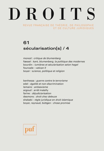 Frédéric Mériot - Droits N° 61/2015 : Sécularisation(s) - Tome 4.