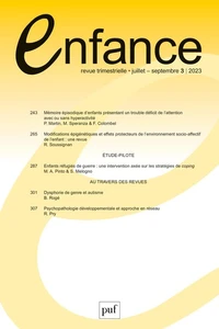 Enfance Volume 75 N° 3, septembre 2023