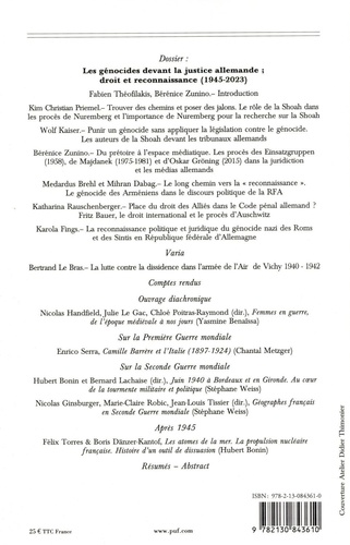 Guerres mondiales et conflits contemporains N° 292, octobre-décembre 2023 Les génocides devant la justice allemande : droit et reconnaissance (1945-2023)