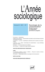 Simon Langlois - L'Année sociologique N° 61, 1/2011 : Sociologie de la consommation.
