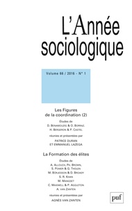 Patrice Duran et Emmanuel Lazega - L'Année sociologique Volume 66 N° 1/2016 : Les figures de la coordination (2).