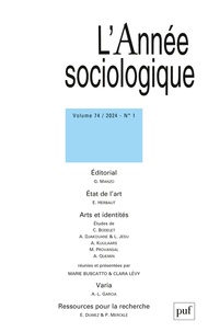 Marie Buscatto et Clara Lévy - L'Année sociologique Volume 74 N° 1/2024 : Art et identités.