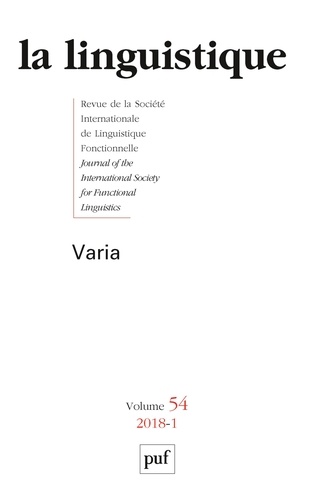  PUF - La linguistique N° 54, fascicule 1, 2018 : .