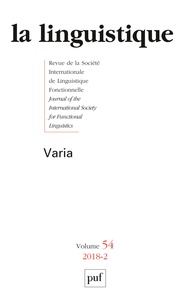  Collectif - La linguistique N° 54, fascicule 2, 2018 : .