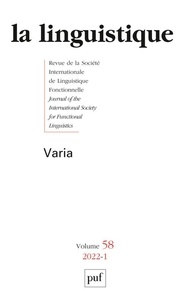 Anne Szulmajster-Celnikier - La linguistique N° 58, fascicule 1, 2022 : Varia.