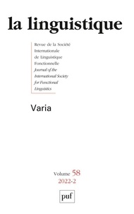 Anne Szulmajster-Celnikier - La linguistique N° 58, fascicule 2, 2022 : Varia.