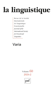 La linguistique N° 60, fascicule 2, 2024