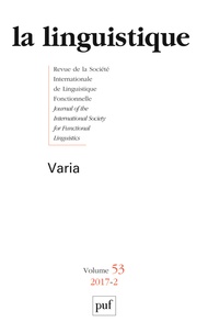  PUF - La linguistique Volume 53 n°2 : .