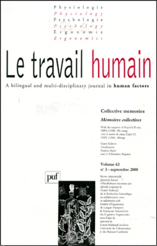  Collectif - Le travail humain Volume 63 N° 3, Sept : Mémoires collectives.