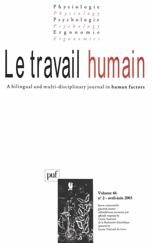  PUF - Le travail humain Volume 66 N° 2 avril : .