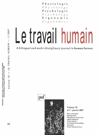 Le travail humain Volume 70 N° 1, Janvier 2007