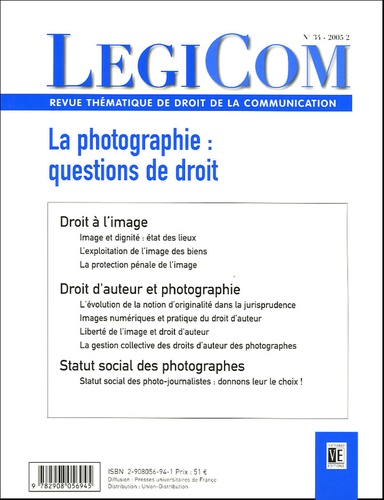 Jean-Yves Lassalle et Basile Ader - Legicom N° 34-2005/2 : La photographie : Questions de droit.