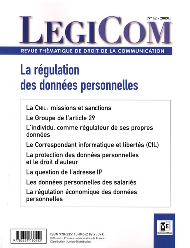 Jean Frayssinet - Legicom N° 42 : La régulation des données personnelles.