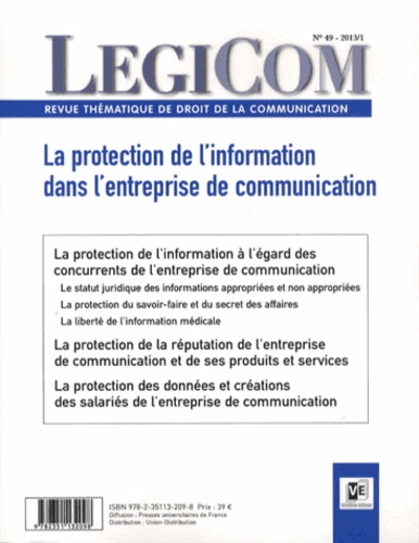 Karine Favro - Legicom N° 49-2013/1 : La protection de l'information dans l'entreprise de communication.
