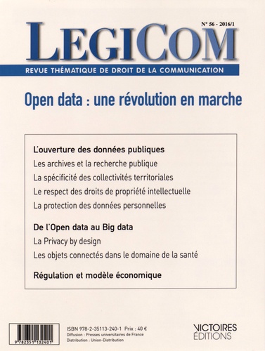 Karine Favro - Legicom N° 56-2016/1 : Open data : une révolution en marche.