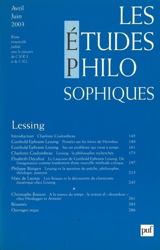  Collectif - Les études philosophiques N° 2, Avril-Juin 2003 : Lessing.