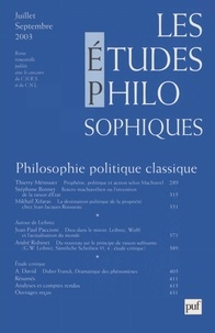  Collectif - Les études philosophiques N° 3 Juillet-Septemb : Philosophie politique classique.