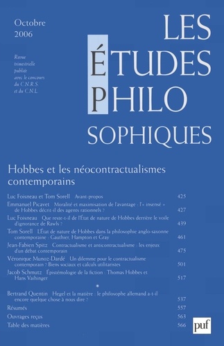  Collectif - Les études philosophiques N° 4, Octobre 2006 : Hobbes et les néoconcractualismes contemporains.