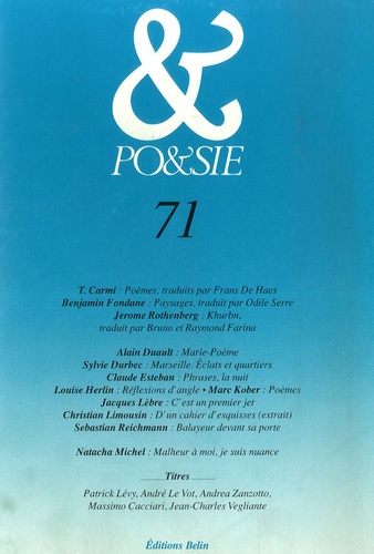 T Carmi et Benjamin Fondane - Po&sie N° 71, 1995 : .