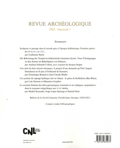 Revue archéologique Fascicule N° 1, 2022