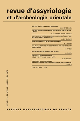 Dominique Charpin - Revue d'assyriologie et d'archéologie orientale N° 114/2020 : .
