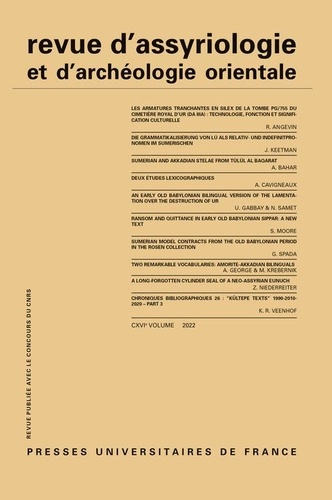  PUF - Revue d'assyriologie et d'archéologie orientale N° 116, novembre 2022 : .