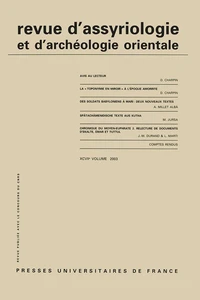 Revue d'assyriologie et d'archéologie orientale N° 97/2003