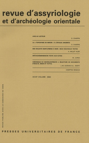  Collectif - Revue d'assyriologie et d'archéologie orientale N° 97/2003 : .