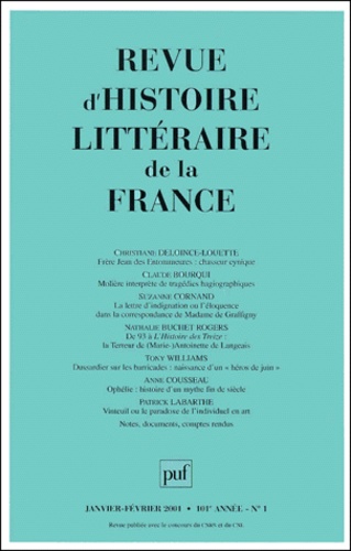  PUF - Revue d'histoire littéraire de la France N° 1, Janvier-février 2001 : .