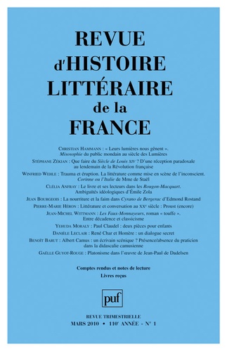 Christian Hammann et Stéphane Zékian - Revue d'histoire littéraire de la France N° 1, Mars  2010 : .